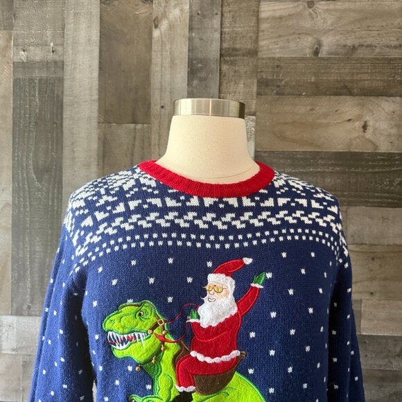 Men's Blizzard Bay ugly Christmas sweater large Santa dinosaur Christmas party - Picture 2 of 10